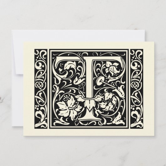 Letter T Middeleeuwse Monogram Art Nouveau Kaart (Voorkant)
