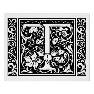 Letter T Middeleeuwse Monogram Art Nouveau Poster