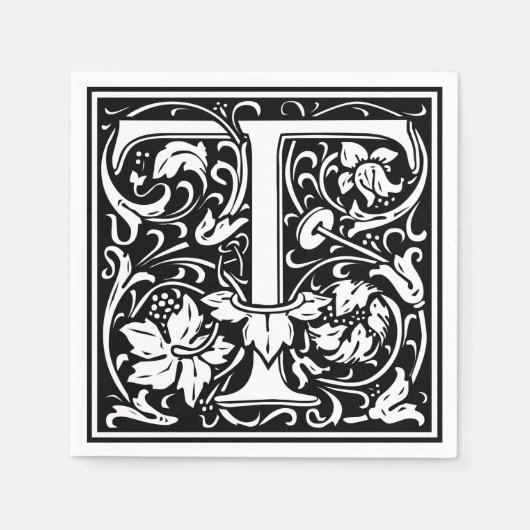 Letter T Middeleeuwse Monogram Art Nouveau Servet (Voorkant)