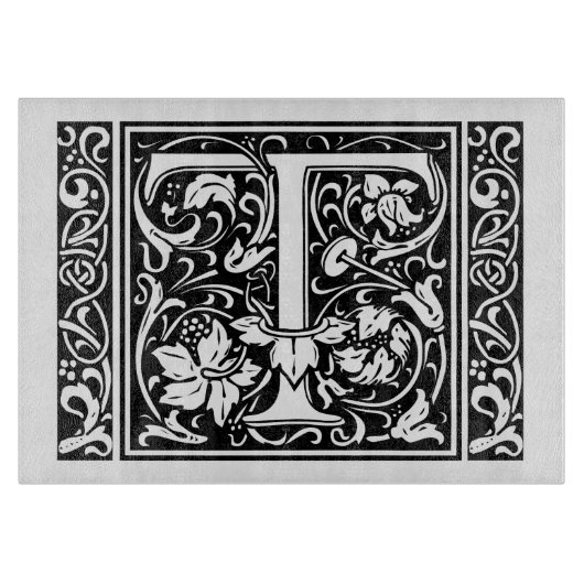 Letter T Middeleeuwse Monogram Art Nouveau Snijplank (Voorkant)