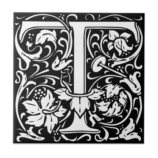 Letter T Middeleeuwse Monogram Art Nouveau Tegeltje (Voorkant)