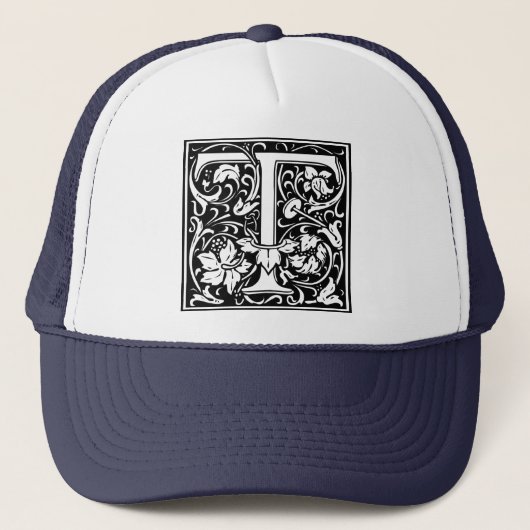 Letter T Middeleeuwse Monogram Art Nouveau Trucker Pet (Voorkant)