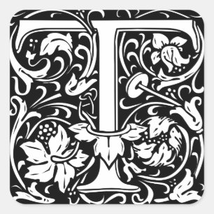 Letter T Middeleeuwse Monogram Art Nouveau Vierkante Sticker
