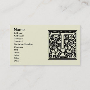 Letter T Middeleeuwse Monogram Art Nouveau Visitekaartje