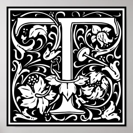 Letter T Middeleeuwse Monogram Vintage Initiaal Poster (Voorkant)