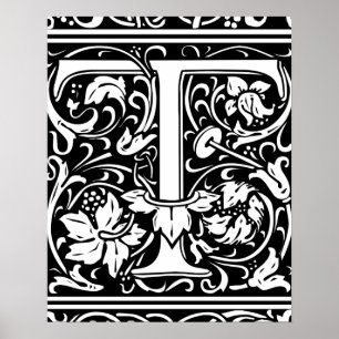 Letter T Middeleeuwse Monogram Vintage Initiaal Poster