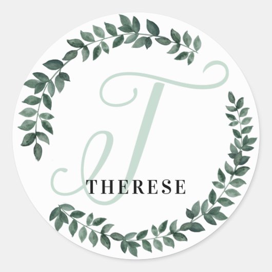 Letter T Monogram Aangepaste Naam Minimalistische Ronde Sticker (Voorkant)