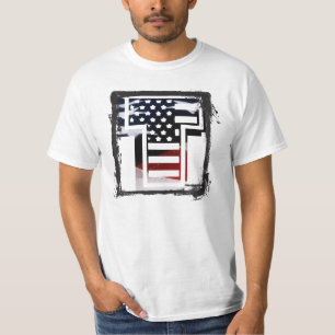 Letter T Monogram Amerikaanse vlag T-shirt