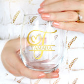 Letter T Monogram Bruidsmeisje Gift, Modern Elegan Wijnglas Zonder Voet