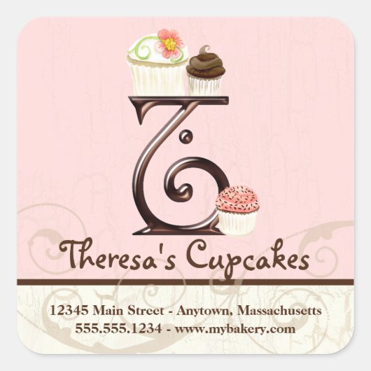 Letter T Monogram Cupcake Logo Bedrijfsidentiteit Vierkante Sticker (Voorkant)