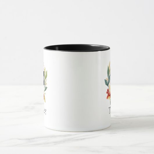 Letter T Monogram Initiaal Kerst Berry krans Mok (Midden)