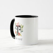 Letter T Monogram Initiaal Kerst Berry krans Mok (Voorkant links)