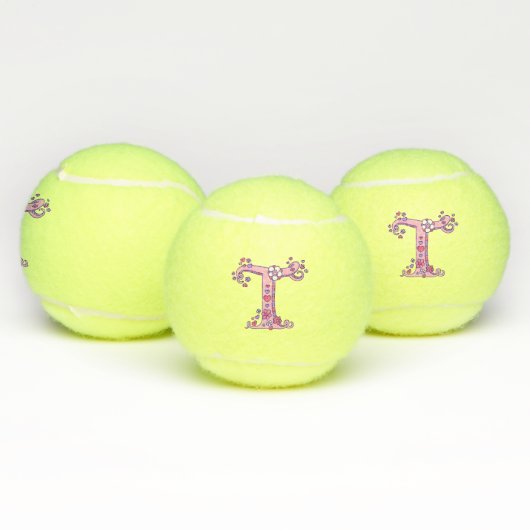 Letter T-monogram meisjes gepersonaliseerde doodle Tennisballen (Multi)