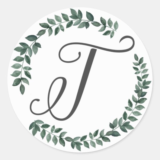 Letter T Monogram Minimalistische Botanische Blad  Ronde Sticker (Voorkant)