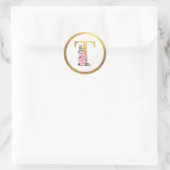 Letter T Monogram Roze Rozen Bloemen & Elegant Gou Ronde Sticker (Tas)