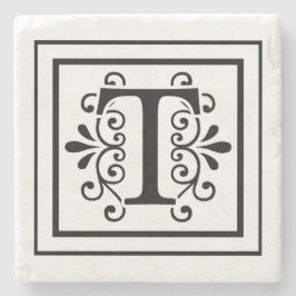 Letter T Monogram Stone Onderzetters
