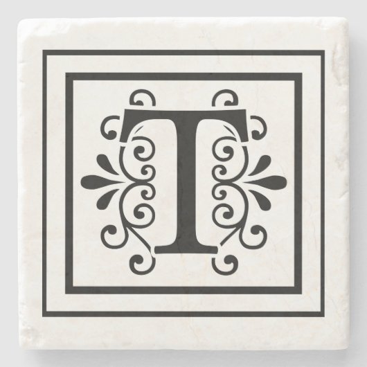 Letter T Monogram Stone Onderzetters (Voorkant)
