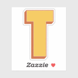 Letter T-monogram, Vet 3D-type lettertype Initiaal Sticker