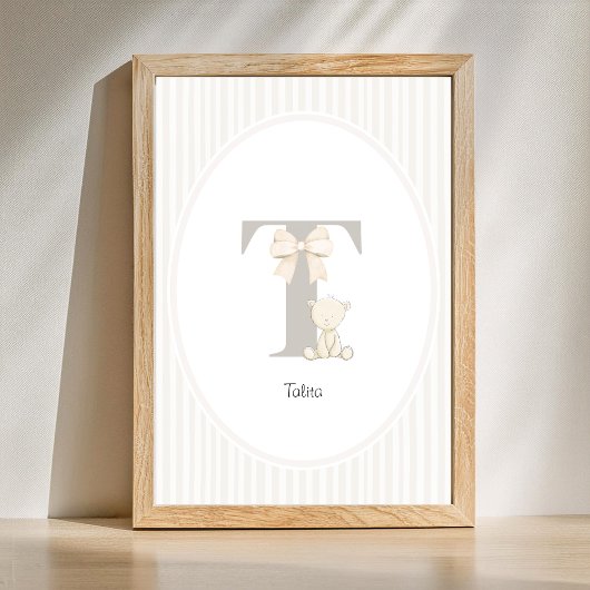 Letter T Nursery Wall Art - Custom Baby Name Print
