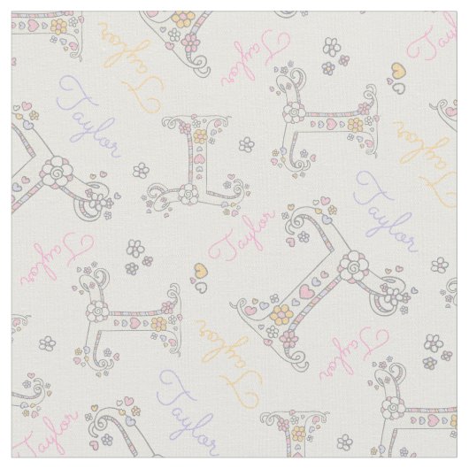 Letter T Taylor aangepaste naam pastel stof (Close Up)