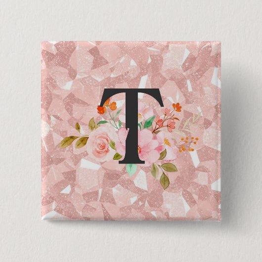 Letter T Vierkante Button 5,1 Cm (Voorkant)