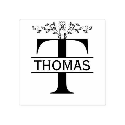 Letter T vlinderbladeren Split Monogram Rubberstempel (Afrduk)