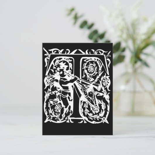 Letter T zwarte en witte monogram kaarten (Staand voorkant)