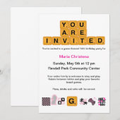 Letter Tiles Pink Birthday Uitnodiging (Voorkant / Achterkant)