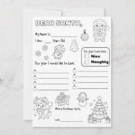 Letter to Santa Coloring Page Kaart