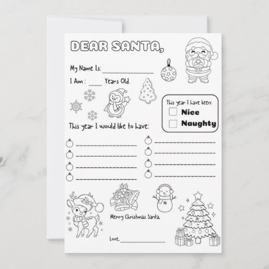 Letter to Santa Coloring Page Kaart (Voorkant)