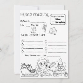 Letter to Santa Coloring Page Kaart