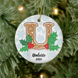 Letter U Aangepaste Naam Monogram Kerstmis Keramisch Ornament