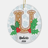 Letter U Aangepaste naam Monogram Kerstmis Keramisch Ornament (Links)