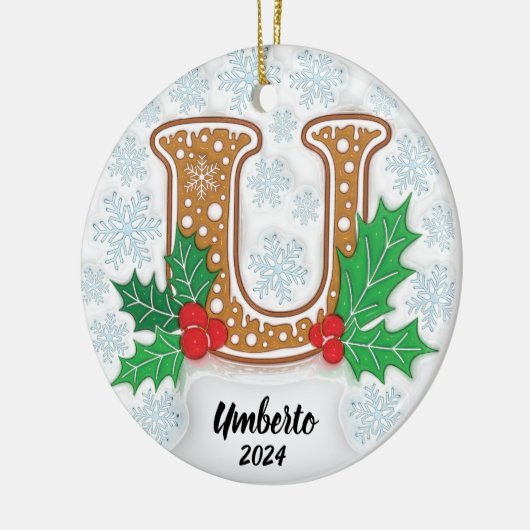 Letter U Aangepaste naam Monogram Kerstmis Keramisch Ornament (Links)