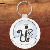 Letter U Alphabet Initiaal Monogram w Angel Clouds Sleutelhanger (Voorkant)