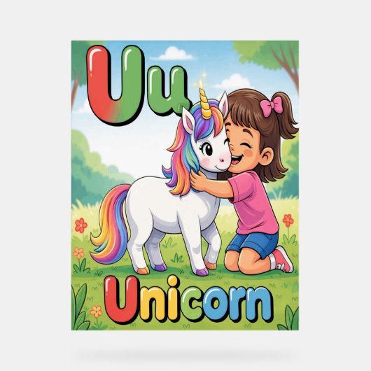 Letter U Alphabet Poster – U is for Unicorn – Cute (Voorkant)