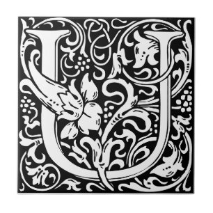 Letter U art nouveau black and white Tegel Tegeltje