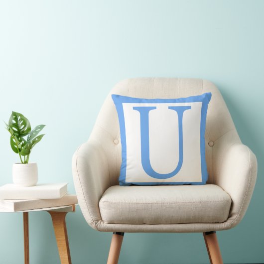 Letter U Baby Blue Border Kussen (Stoel)