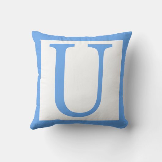 Letter U Baby Blue Border Kussen (Achterkant)