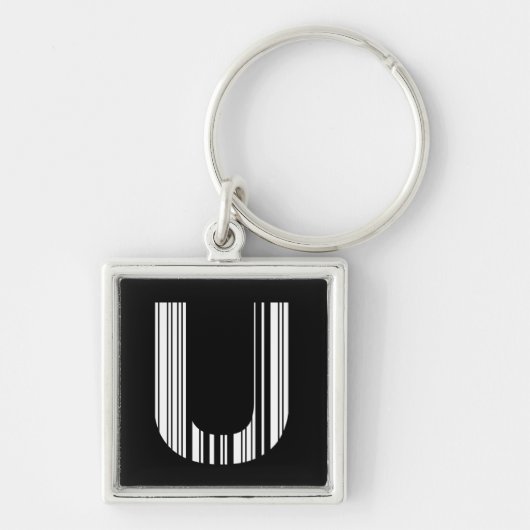 LETTER U BAR CODE Eerste Initiaal Barcodepatroon Sleutelhanger (Voorkant)