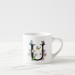 Letter U Bloem Vlinder Monogram Initiaal Espresso Kop
