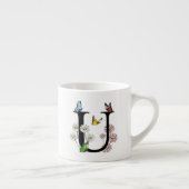 Letter U Bloemige Vlinder Monogram Initiaal Espresso Kop (Rechts)