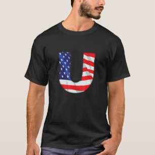 Letter U Capital Alphabet US Amerikaanse vlag Mono T-shirt