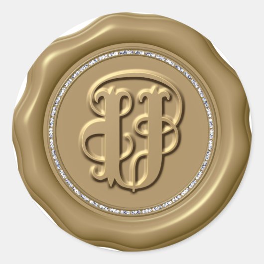 *~* Letter U Diamond Circle GOLD Wax Seal Stickers (Voorkant)