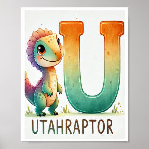 Letter U, Dinosaur Alphabet Waterverf Poster