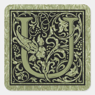Letter U Eerste Letter-Monogram Vierkante Sticker