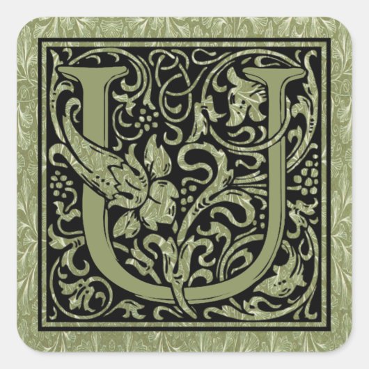 Letter U Eerste Letter-Monogram Vierkante Sticker (Voorkant)