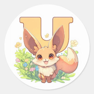 Letter U Fantasy Anime Dier Ronde Sticker