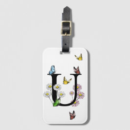 Letter U Floral Butterfly Monogram Initiaal Bagagelabel