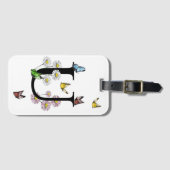 Letter U Floral Butterfly Monogram Initiaal Bagagelabel (Voorkant (horizontaal))